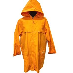 L.L.Bean Women's Hooded Raincoat Rain Jacket Orange Size Large Distressed